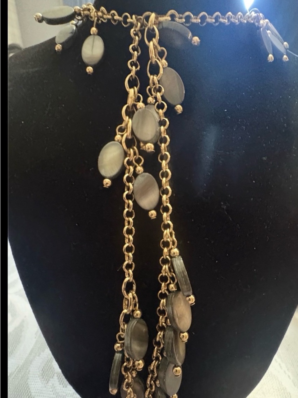 Gold Chain Necklace with Gray Oval Beads - Women Jewelry